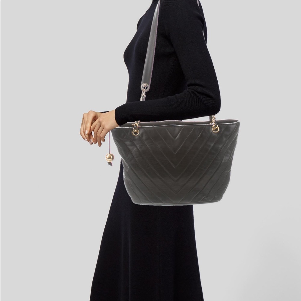 Authentic Chanel Vintage Chevron Tote Black